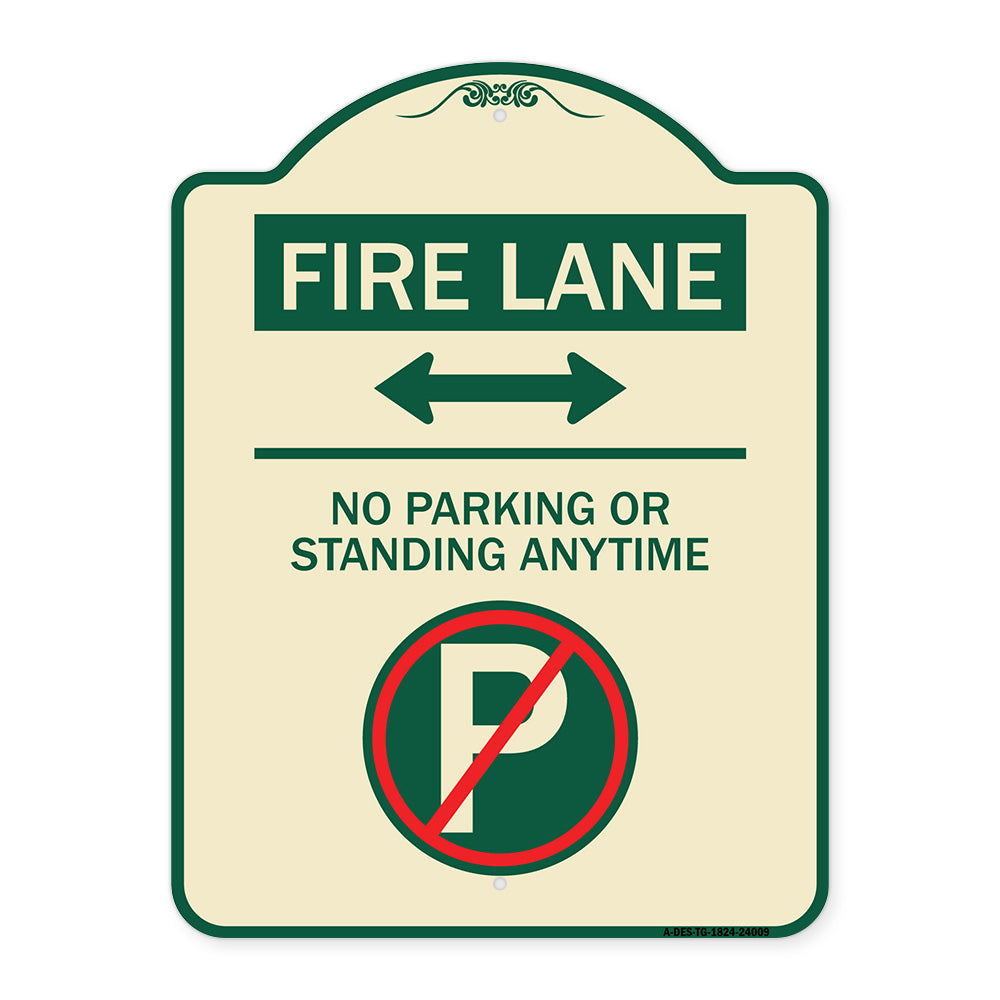 Fire Lane - No Parking or Standing Anytime (With No Parking Symbol and Bidirectional Arrow)