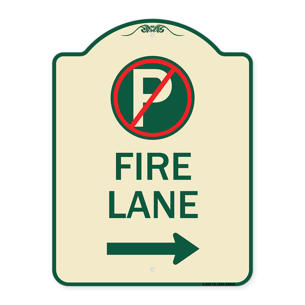 Fire Lane (No Parking Symbol and Right Arrow)
