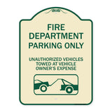 Fire Department Parking Only Unauthorized Vehicles Towed at Owner Expense with Graphic