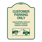Customer Parking Only Unauthorized Vehicles Towed at Owner Expense with Graphic