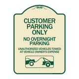 Customer Parking Only No Overnight Parking Unauthorized Vehicles Towed at Owner Expense with Graphic