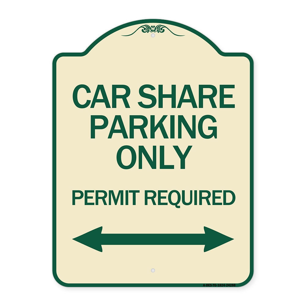 Car Share Parking Only Permit Required with Bidirectional Arrow