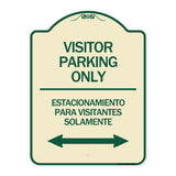 Bilingual Reserved Parking Sign Visitor Parking Only - Estacionamiento Para Visitantes Solamente (With Bidirectional Arrow)