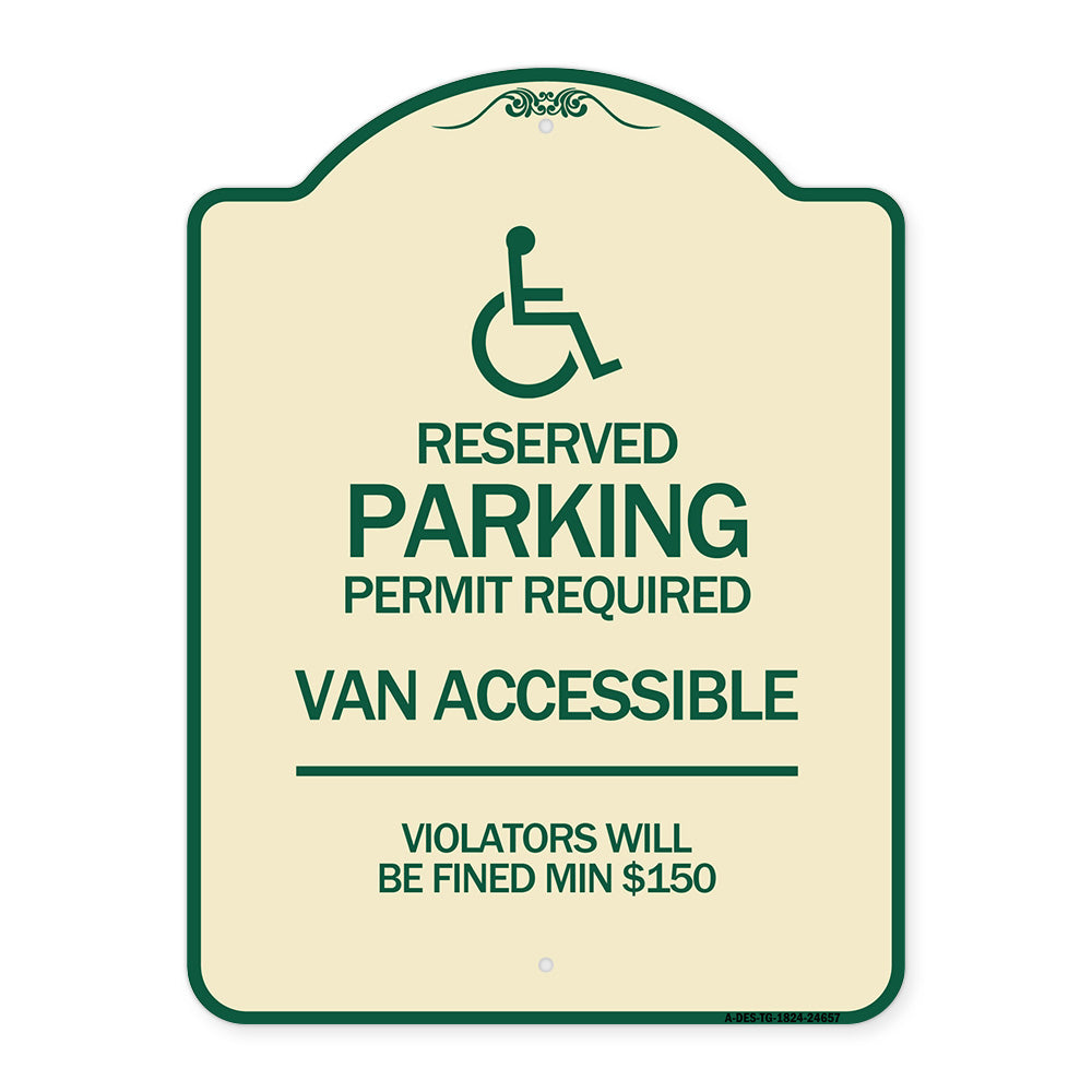 Connecticut Reserved Parking Permit Required Van Accessible Violators Will Be Fined Min $150 with Symbol
