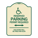 (Modern Isa Symbol) Connecticut Reserved Parking Permit Required Violators Will Be Fined Min $150 (With Double Arrow)