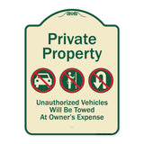 Private Property Unauthorized Vehicles Towed No Cars No Solicitors No Turn Around Symbols