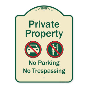 Private Property No Parking Or Trespassing With Symbols