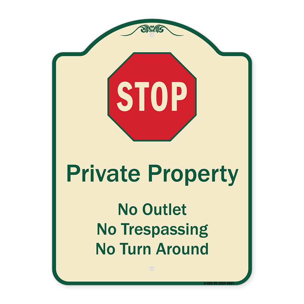 Private Property No Outlet No Trespassing Or Turn Around With Stop Symbol