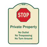 Private Property No Outlet No Trespassing Or Turn Around With Stop Symbol
