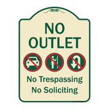 No Outlet No Trespassing Or Soliciting With No Car And No U-turn Symbols