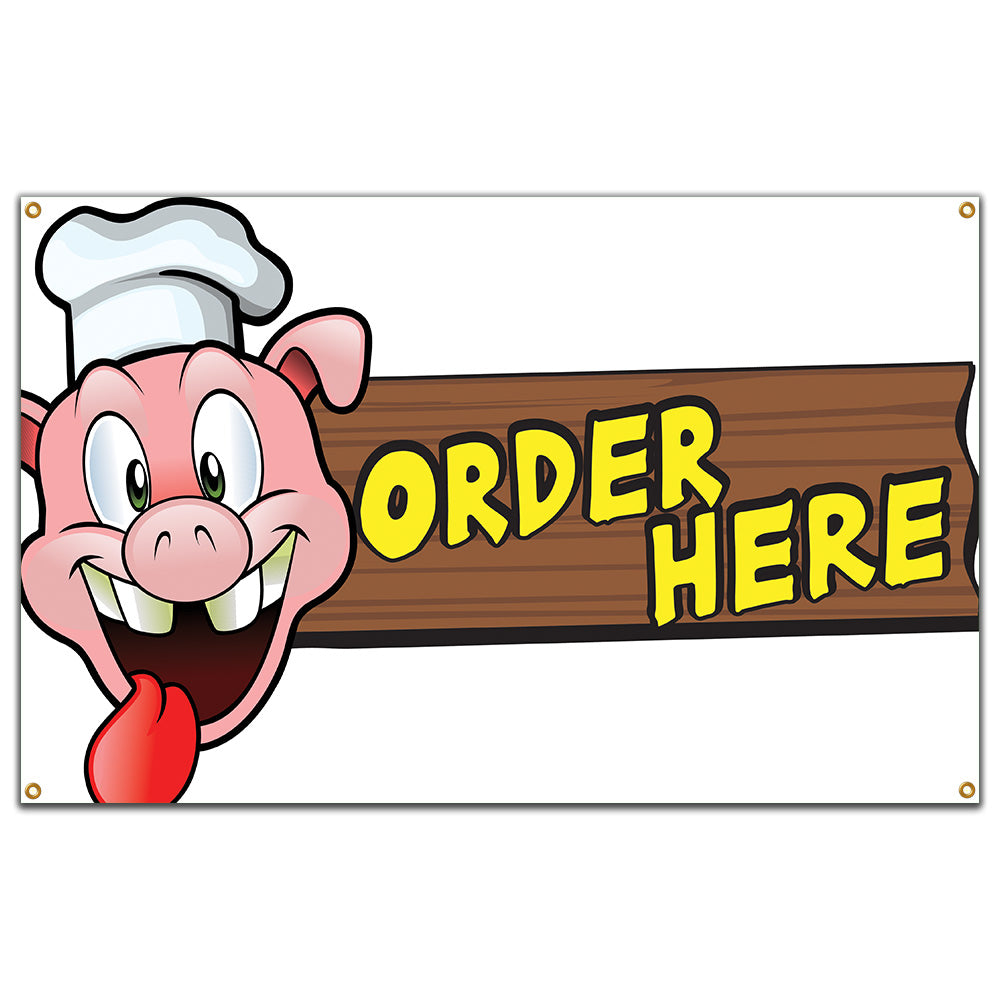 Order Here Pig Sign Banner