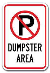 Dumpster Area With ''P'' No Parking Symbol