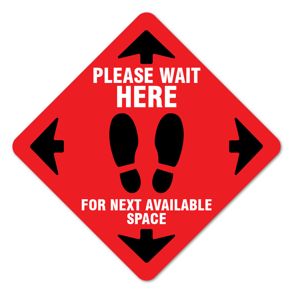 Please Wait Here Red 7" Floor Marker