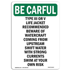 Type III Or V Life Jacket Recommended Beware