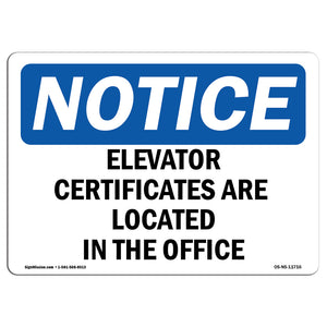 Elevator Certificates Are Located In The Office