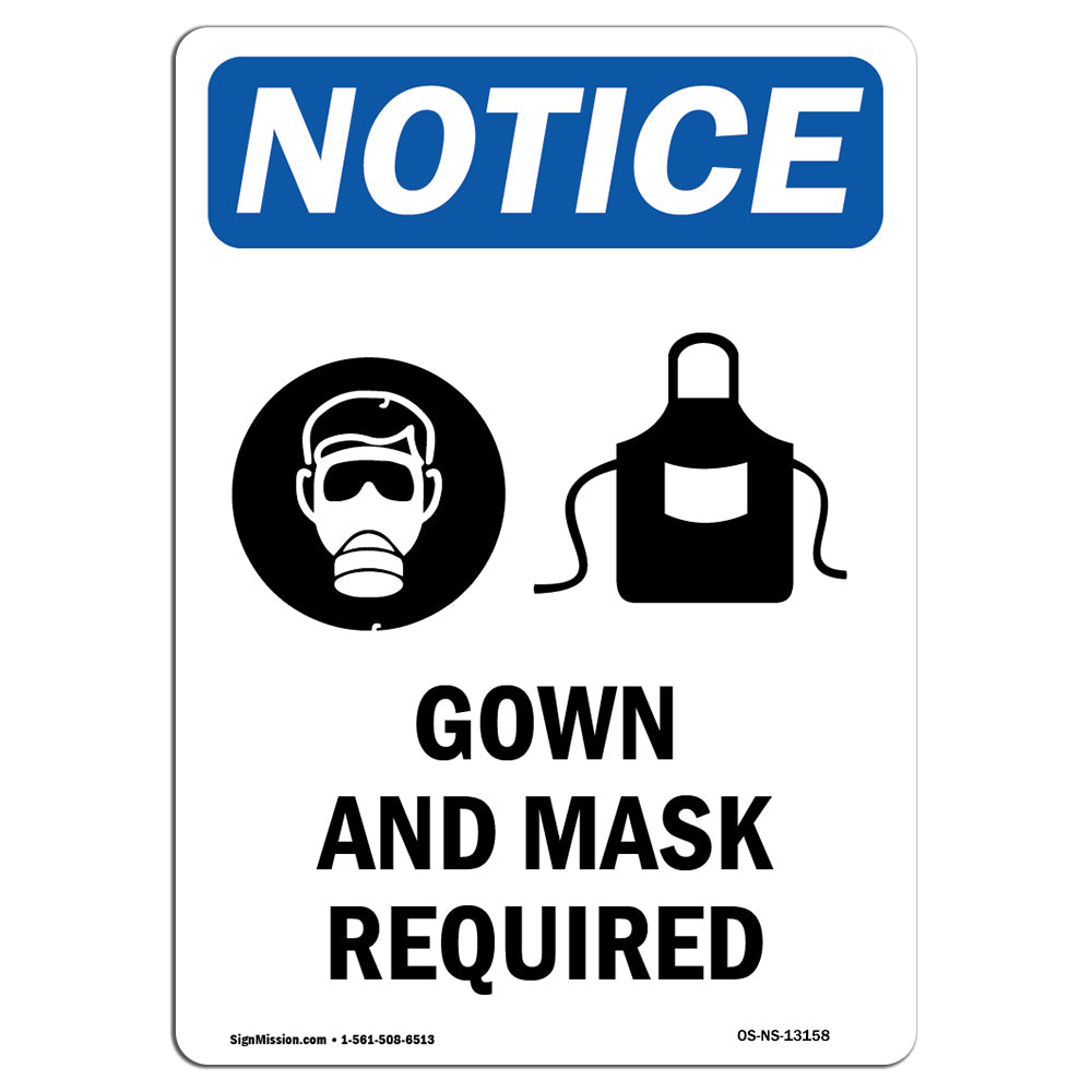 Gown And Mask Required Sign With Symbol