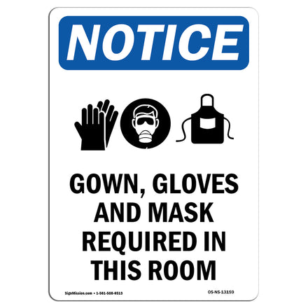 NOTICE Gown, Gloves And Mask Required In This Room Sign