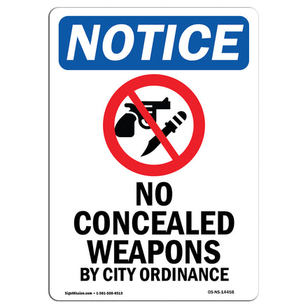 NOTICE No Concealed Weapons By City Ordinance