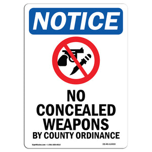 NOTICE No Concealed Weapons By County Ordinance