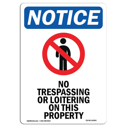 NOTICE No Trespassing Or Loitering On This Property