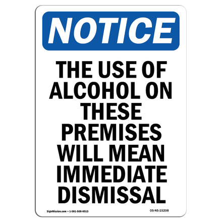 NOTICE Alcohol On Premises Immediate Dismissal