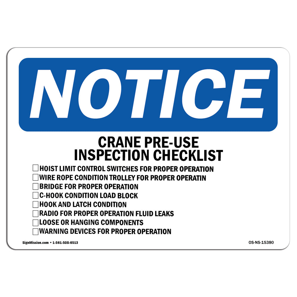 NOTICE Crane Pre-Use Inspection Checklist