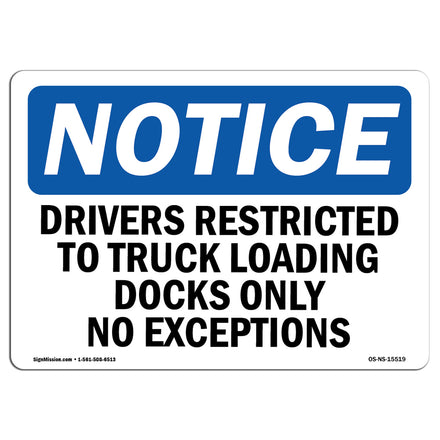 NOTICE Drivers Restricted To Truck Loading Dock