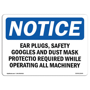 NOTICE Ear Plugs Safety Goggles Dust Mask