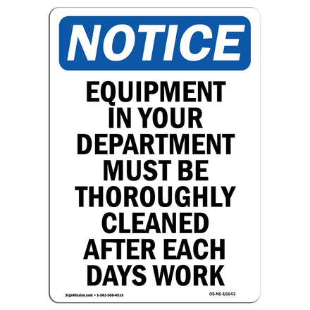 NOTICE Equipment In Your Department Must Be Cleaned