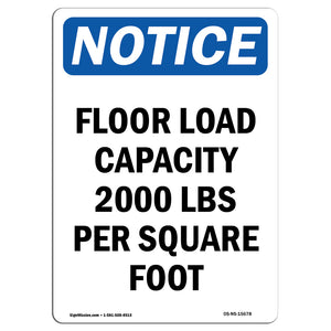 NOTICE Floor Load Capacity 2000 Lbs Per