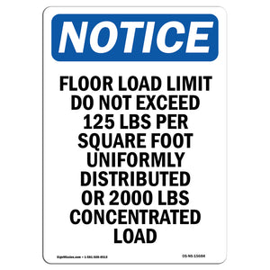 NOTICE Floor Load Limit Do Not Exceed 125