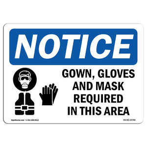 NOTICE Gown, Gloves And Mask Required In This Room Sign