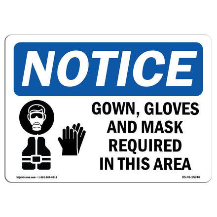 NOTICE Gown And Mask Required Sign