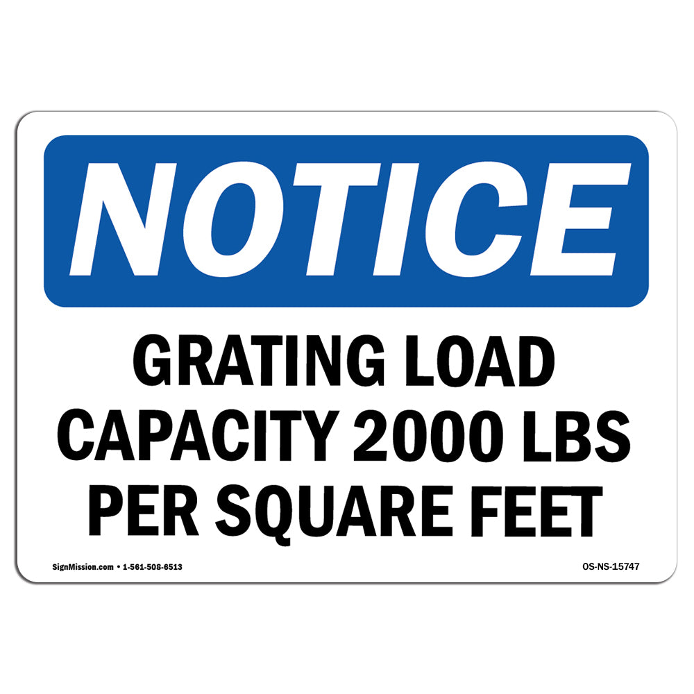 NOTICE Grating Load Capacity 2000 Lbs Per