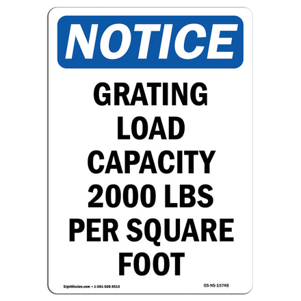 NOTICE Grating Load Capacity 2000 Lbs Per