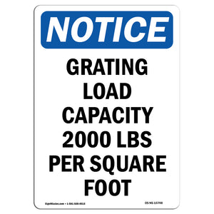 NOTICE Grating Load Capacity 2000 Lbs Per