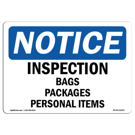 NOTICE Inspection Bags Packages Personal Items