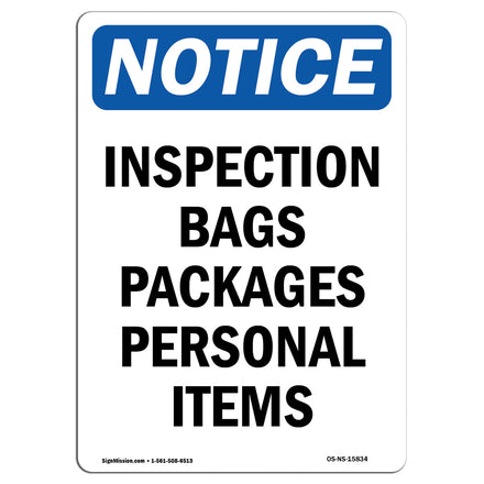 NOTICE Inspection Bags Packages Personal Items