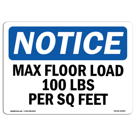 NOTICE Max Floor Load 100 Lbs Per Sq Foot