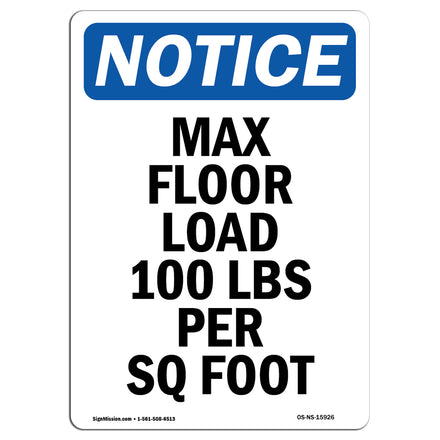 NOTICE Max Floor Load 100 Lbs Per Sq Foot