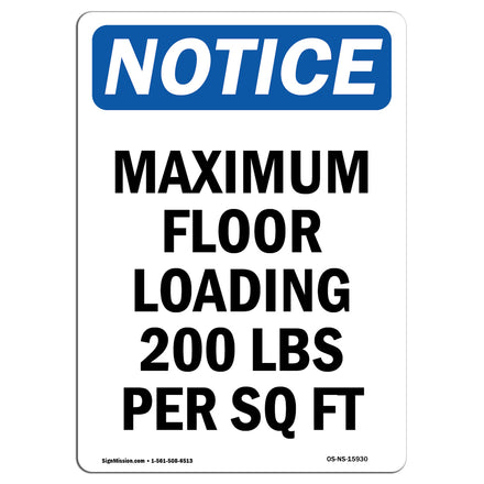 NOTICE Maximum Floor Loading 200 Lbs Per Sq Ft