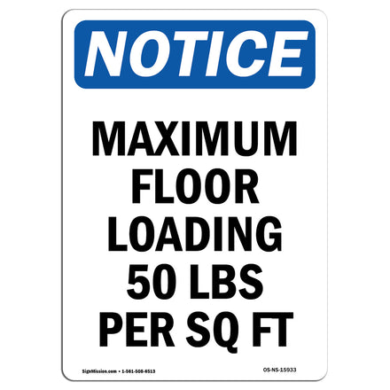 NOTICE Maximum Floor Loading 50 Lbs Per Sq Ft