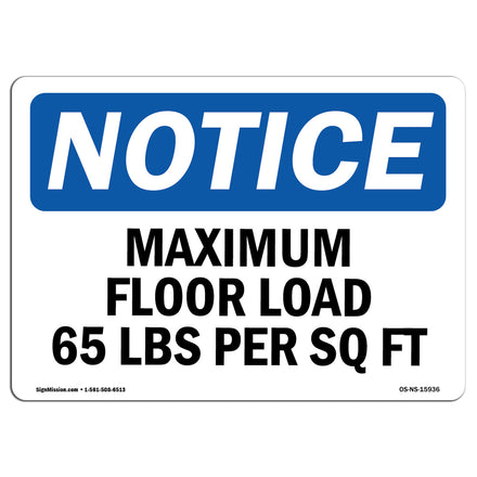 NOTICE Maximum Floor Loading 65 Lbs Per Sq Ft