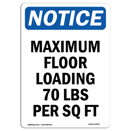 NOTICE Maximum Floor Loading 70 Lbs Per Sq Ft