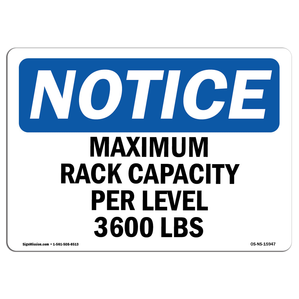 NOTICE Maximum Rack Capacity Per Level 3600 Lbs