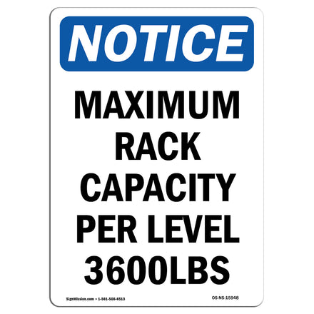 NOTICE Maximum Rack Capacity Per Level 3600 Lbs