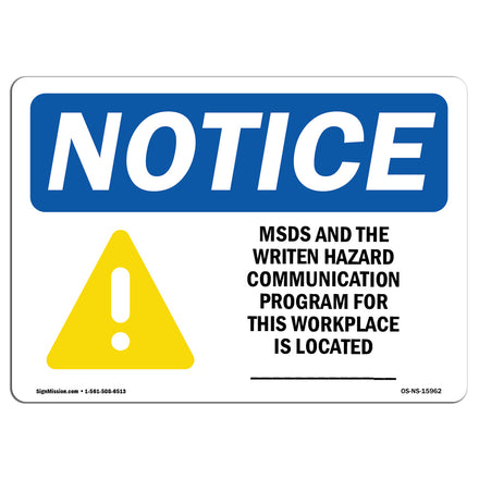 NOTICE MSDS For This Workplace Is Located