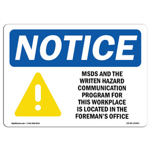 NOTICE MSDS For This Workplace Is Located