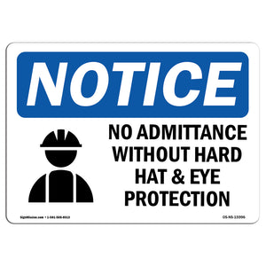 NOTICE No Admittance Without Hard Hat And Eye