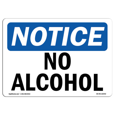 NOTICE No Alcohol Sign